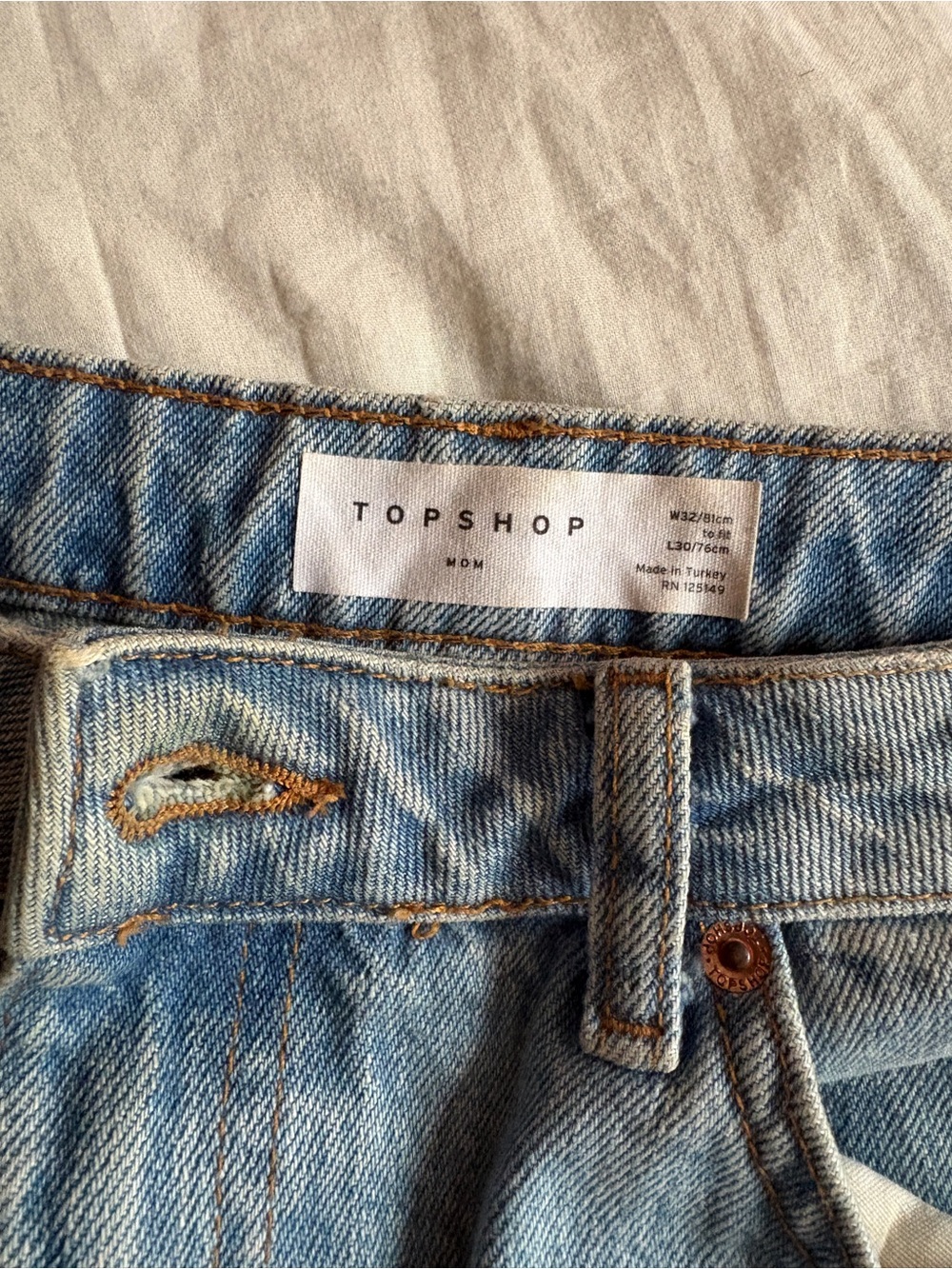 Topshop Light Blue Mom Jeans with Contrast Stitching